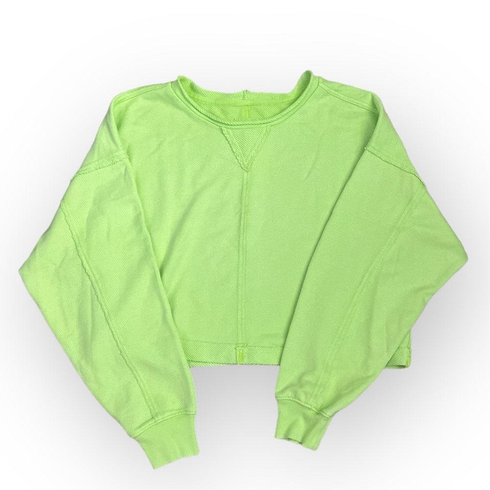 Aerie Cropped Oversized Neon Green Sweatshirt size medium